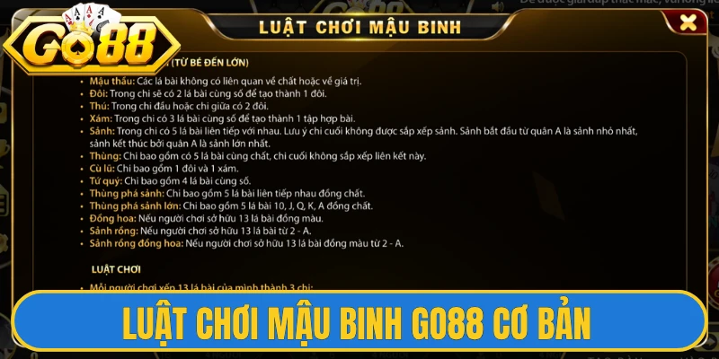 Mậu Binh Go88 - Sảnh Game Đổi Thưởng Uy Tín Đỉnh Cao 1 Luật chơi Mậu binh Go88 cơ bản người mới phải nắm